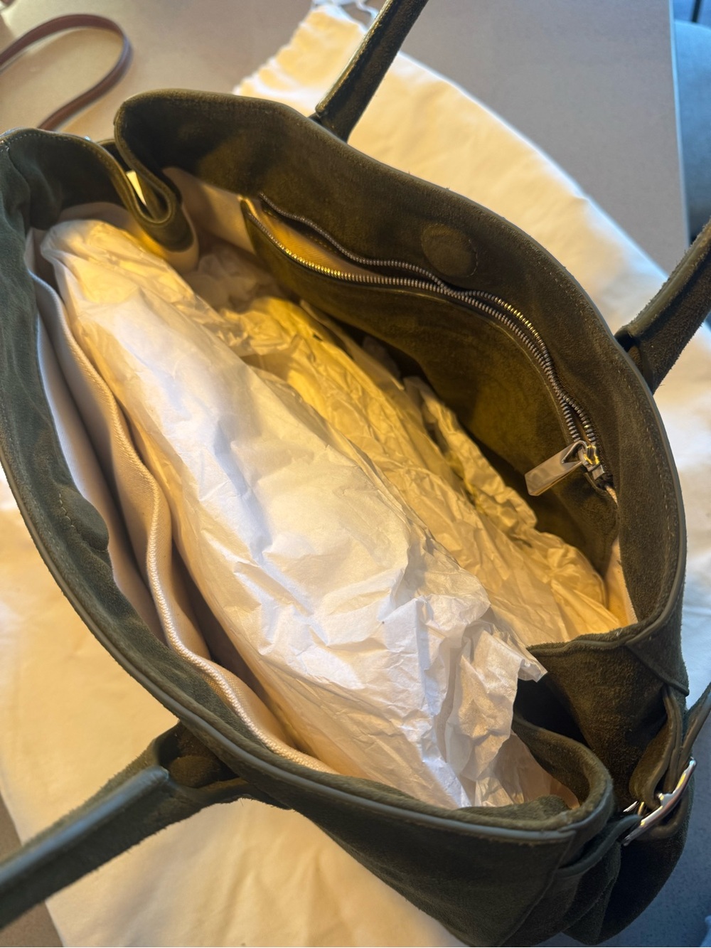 Reformation Overside Patrizia Bag, Olive Green Suede - Picture 3 of 5